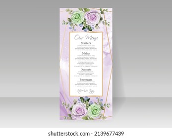 Soft green and Purple Rose wedding invitation