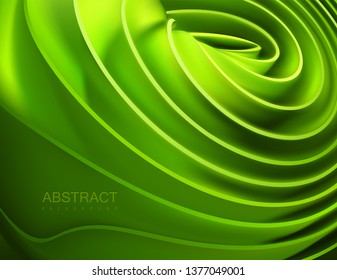Soft green rolled shape. Twisted delicate substance. Smooth wavy surface. Vector 3d illustration. Abstract natural background. Trendy cover design. Modern poster layout.