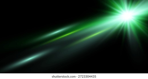 Soft green sun in the upper right corner with gentle long rays spreading across a black background. Subtle green light effect.