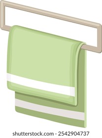 Soft green towel draped over a sleek towel rail, adding a touch of serenity to the bathroom space, perfect for evoking a sense of calm and relaxation