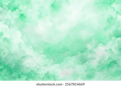 Soft green watercolor background, abstract cloud patterns, tranquil and calming design, perfect for nature themes.