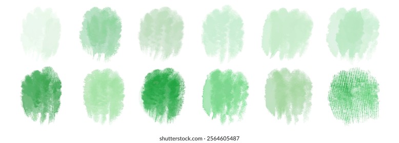 Soft green watercolor swatches, textured brush strokes, artistic background elements, nature-inspired color palette.