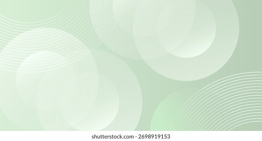 Soft green white circles abstract background on green gradient. Simple circle design. Futuristic for banner, brouchure, invitation, presentation, card.