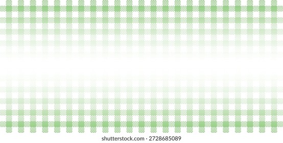 Weiche grüne und weiße Gingham Check-Muster Hintergrund mit horizontalem Farbverlauf verblassen für traditionelle Textil-Design feminine Scrapbooking und elegante Tischdecke Textur