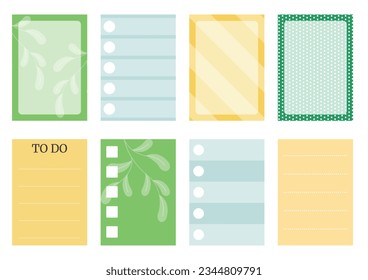 Soft green and yellow colorful weekly planner stickers set for agenda, notebook, diary. A5 format. 