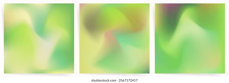 Soft Green Yellow Gradient Background Set. Blurry Mint White Design with Smooth Pastel Flow. Abstract Spring Fresh Mesh Backdrop.