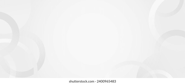 Soft grey circles background. Abstract light floating bubbles and rings wallpaper. Gray blur gradient curves backdrop. Horizontal design template for banner, poster, presentation, brochure. Vector