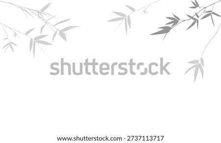 Soft grey dual bamboo branch shadow silhouettes on a white background. Zen-inspired botanical frame overlay for minimalist graphic design, nature mockups, and elegant oriental branding.