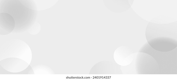 Soft grey sphere background. Abstract light floating bubble or ball wallpaper. Gray blur gradient circle backdrop. Vector horizontal design template for banner, poster, presentation, brochure, leaflet