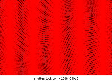 Soft halftone pattern. Gradient polka dots red background. Modern vector illustration. Abstract curves. Points backdrop. Dotted spotted pattern. Monochrome template for web design