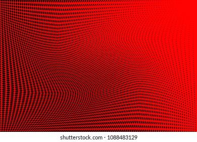 Soft halftone pattern. Gradient polka dots red background. Modern vector illustration. Abstract curves. Points backdrop. Dotted spotted pattern. Monochrome template for web design
