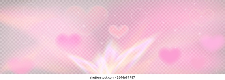 Efecto suave de luz en forma de corazón con destellos rosados, brillo y brillo sutil. Superposición romántica para el día de San Valentín, diseños de amor o proyectos de boda.
