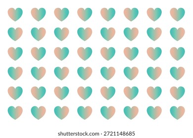 Soft hearts with a soft turquoise and beige gradient on a white background. Perfect for textiles, greeting cards, packaging, backgrounds, romantic projects, and Valentine’s Day designs