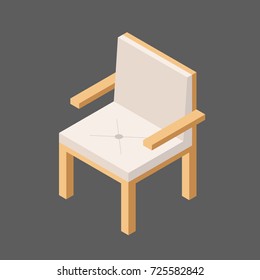 Soft High-backed Chair in Isometric view.Vector Illustration Isolated from Background. Chair with Armrests. White Armchair.