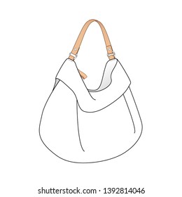soft Hobo bag, daily Hobo purse, vector illustration sketch template isolated on white background