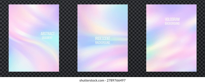 A soft hologram gradient bg set with pastel pink, blue and pearl color, dreamy nacre light and foil shimmer. Hologram gradient bg set with rainbow tone and pearlescent texture.