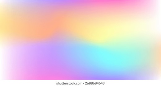 
Un fondo abstracto suave y holográfico con un gradiente de ensueño de rosa pastel, naranja, amarillo, lavanda y cian claro.