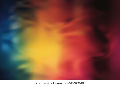 Soft holographic gradient with a smooth blurry effect. The colors transition gently between cool blues, greens, warm yellows, and pinks, creating a serene dreamy abstract vector background.