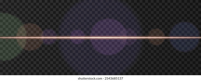 Soft horizontal light flare with subtle lens effects. Gentle, warm glow across the center with bokeh circles. Sci-fi visuals, cinematic highlights, and smooth light transitions on dark background