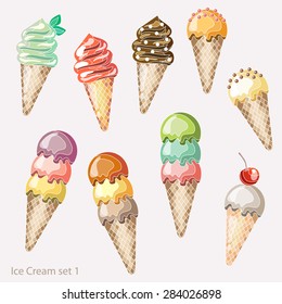 Soft ice cream balls in assortment. Beautiful summer food background.