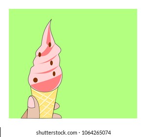 soft ice cream cone on hand pastel pop art background