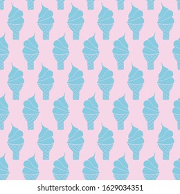 Soft Ice cream cones seamless vector background. Blue waffle cones pattern on pink backdrop. Summer pattern in pastel colors for fabric, kids decor, ice cream store, packaging, summer party