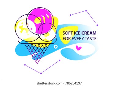 Soft ice cream for every sweet taste. Banner with icecream cone.