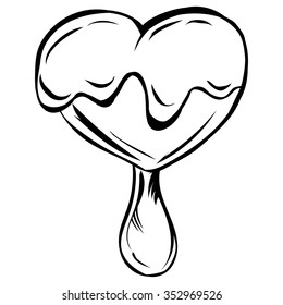 A soft ice cream heart. Doodle frozen dessert. Vector sketch illustration.