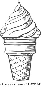 Soft ice cream sketch. Waffle cone engraving