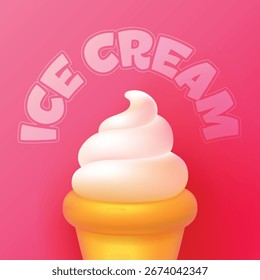 Diseño de Anuncio colorido de Vector de helado suave en estilo de renderizado 3D. Dulce postre.