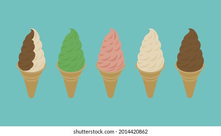 Soft ice cream vector illustration of various flavors