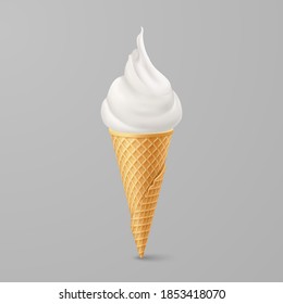 Soft Ice Cream in Waffle Cone. Street Fast Food, Sweet Milky Dessert Creative illustration Isolated on Gray Backdrop