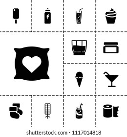 Soft icon. collection of 13 soft filled icons such as pillow with heart on it, cream, cocktail, ice cream, soda, drink. editable soft icons for web and mobile.