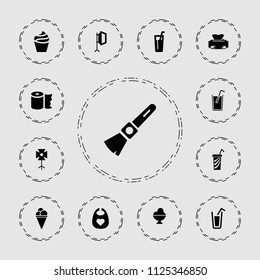 Soft icon. collection of 13 soft filled icons such as baby bid, cream, drink, baby napkin, shaving brush, paper towel, ice cream. editable soft icons for web and mobile.