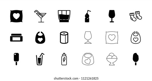 Soft icon. collection of 18 soft filled and outline icons such as baby bid, cream box, cocktail, paper towel, ice cream, drink. editable soft icons for web and mobile.