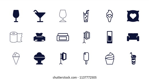 Soft icon. collection of 18 soft filled and outline icons such as pillow with heart on it, cocktail, ice cream, drink, sofa, cream box. editable soft icons for web and mobile.