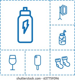 Soft icon. set of 6 soft outline icons such as baby socks, cocktail, soda, soft box, energetic drink