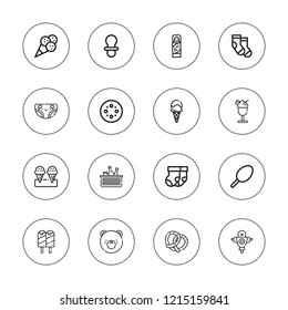 Soft icon set. collection of 16 outline soft icons with bear, blur, beverage, cotton candy, dummy, diaper, ice cream, foam, pretzel icons.