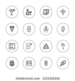 Soft icon set. collection of 16 outline soft icons with blur, brandy, cocktail, dummy, jelly, ice cream, sanitary napkin, toilet paper, wool icons.