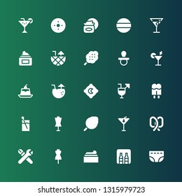 soft icon set. Collection of 25 filled soft icons included Diaper, Minibar, Cream, Dummy, Skills, Pretzel, Cocktail, Cotton candy, Cocktails, Pillow, Jelly, Pacifier, Pad, Blur