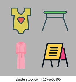 soft icon set. vector set about chair, bathrobe, baby clothes and text lines icons set.