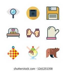 soft icon set. vector set about ice cream, mittens, bear and visibility icons set.