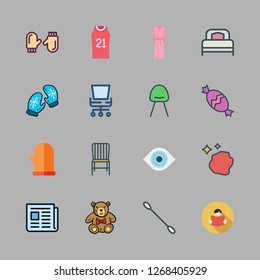 soft icon set. vector set about bathrobe, teddy bear, candy and visibility icons set.