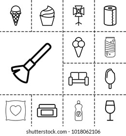 Soft icons. set of 13 editable outline soft icons such as cream box, shaving brush, cream, cocktail, paper towel, ice cream, soft box, sofa, pillow with heart on it, soda