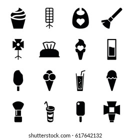 Soft icons set. set of 16 soft filled icons such as baby napkin, baby bid, shaving brush, cream, soda, drink, ice cream