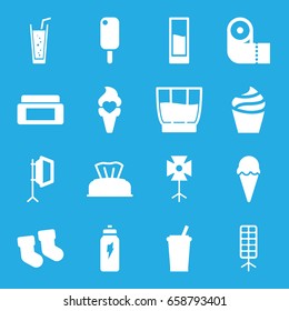 Soft icons set. set of 16 soft filled icons such as baby socks, baby napkin, cream box, cream, paper towel, soda, ice cream, soft box, drink