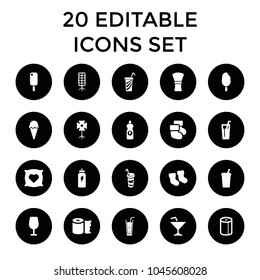Soft icons. set of 20 editable filled soft icons such as baby socks, pillow with heart on it, cocktail, paper towel, drink. best quality soft elements in trendy style.