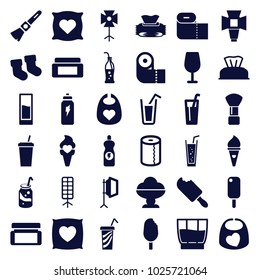 Soft icons. set of 36 editable filled soft icons such as baby socks, baby napkin, baby bid, pillow with heart on it, cream box, shaving brush, cocktail, paper towel, ice cream
