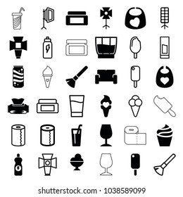 Soft icons. set of 36 editable filled and outline soft icons such as baby bid, cream box, shaving brush, cream, paper towel, ice cream, drink, soft box, sofa, energetic drink