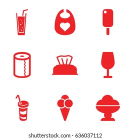 Soft icons set. set of 9 soft filled icons such as baby napkin, baby bid, cocktail, paper towel, soda, drink